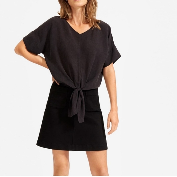 EVERLANE The Cupro Tie Front Black Lightweight Top Capsule Wardrobe - Picture 3 of 9